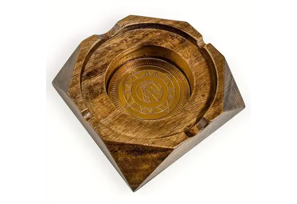 TGR - Cigar Ashtray Wooden Gold Horse Square 5.5"