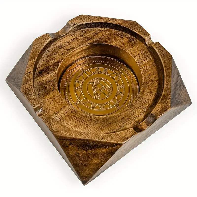 TGR - Cigar Ashtray Wooden Gold Horse Square 5.5"