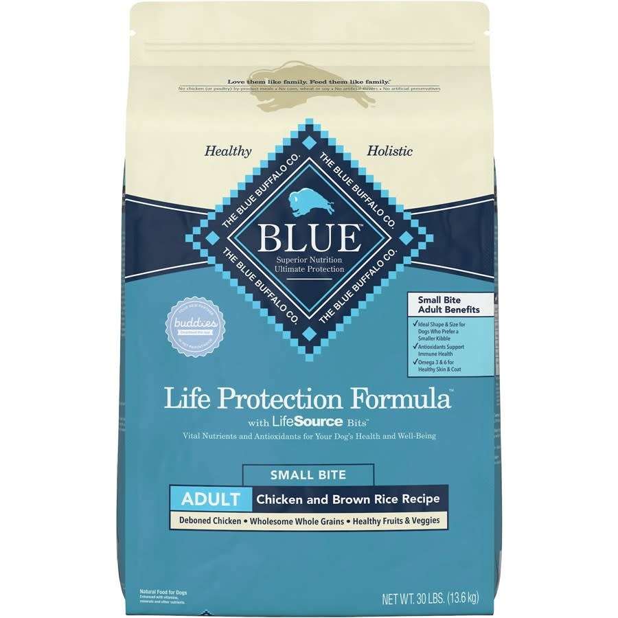 Blue Buffalo - Natural Dog Food Chicken & Brown Rice Recipe 30lbs Small Bite Adult