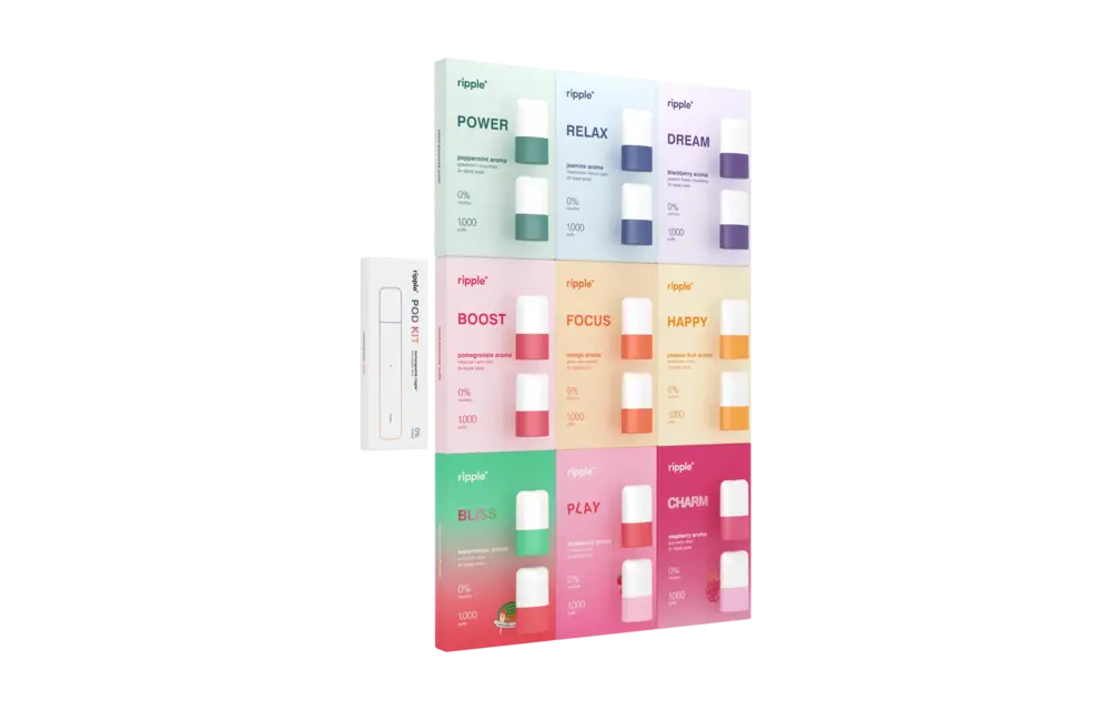 Ripple - Pods NEW Version 2 Aroma Flavor No Nicotine 1000 Puffs 2pk