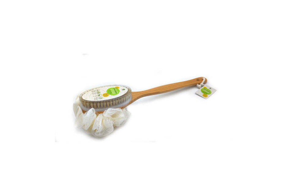 Pursonic - Dry Brush & Mesh Sponge Combo with Lotus Wooden Handle Dual Action