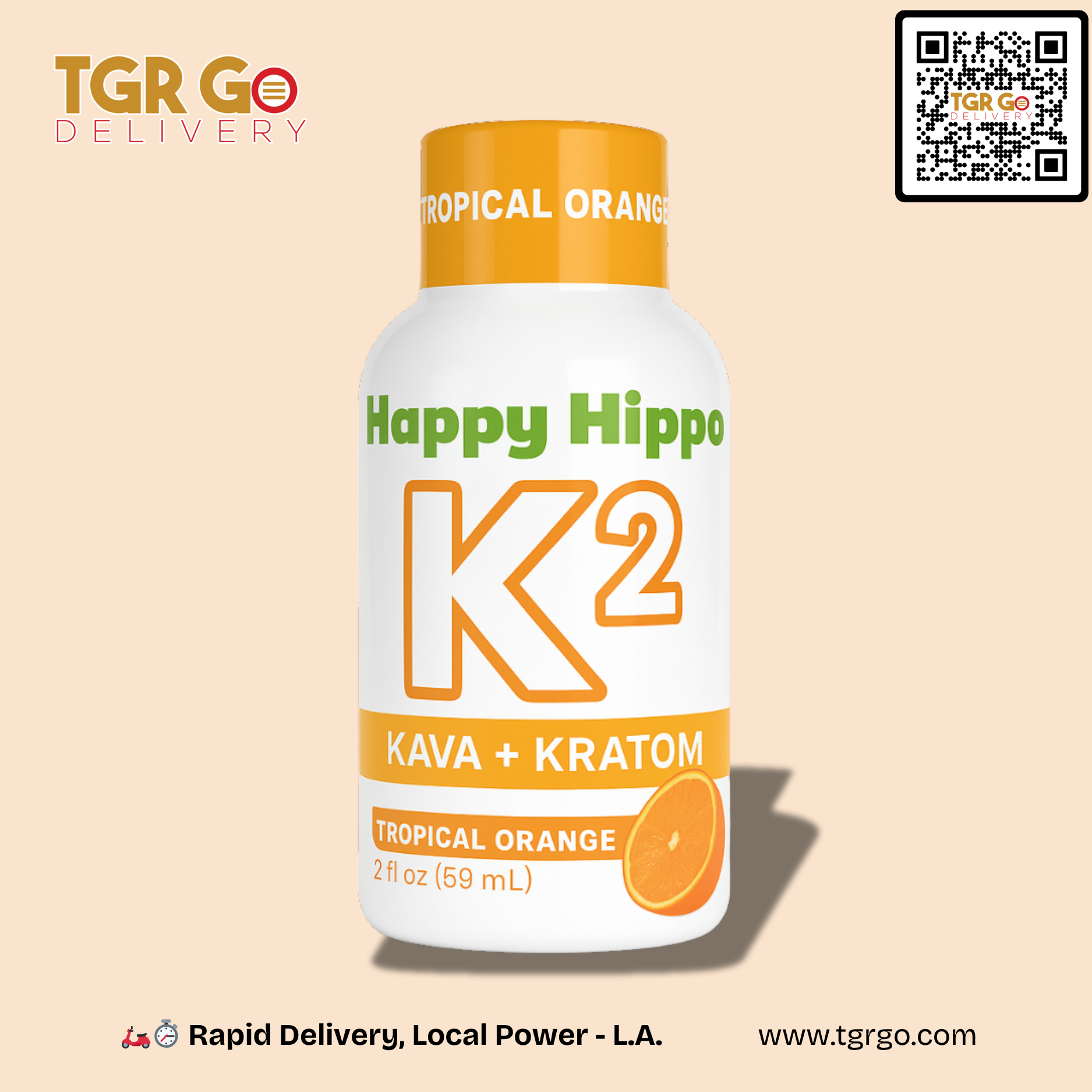Happy Hippo - Kava Kratom K2 Shot 2oz Tropical Orange