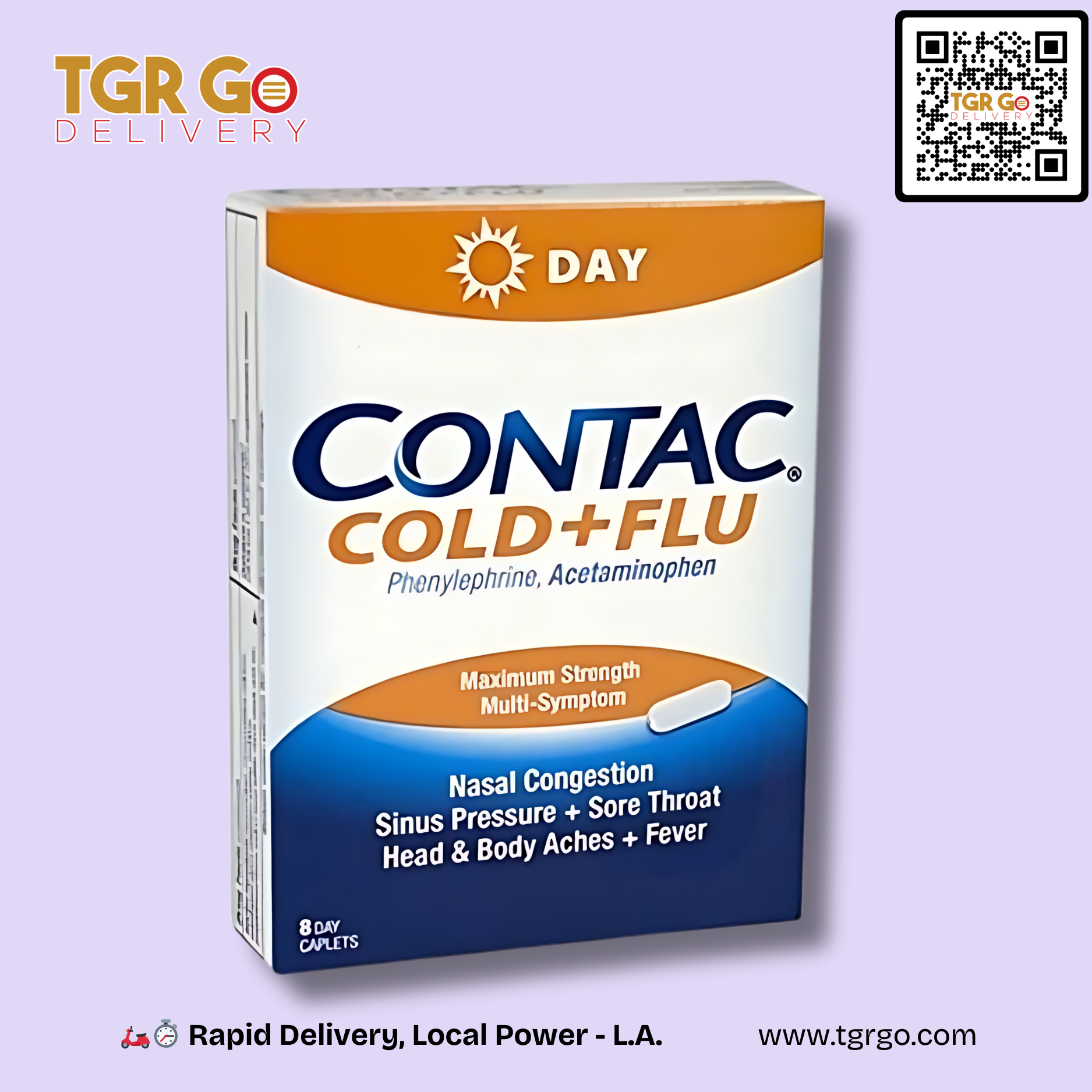 Contac - Maximum Strength Cold+Flu Pain Reliever Dayttime 8ct