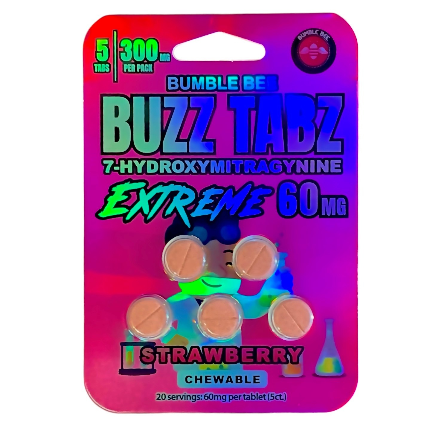 Bumblebee - 7-Hydroxymitragynine Buzz Tabz Extreme Strawberry 60mg 5ct