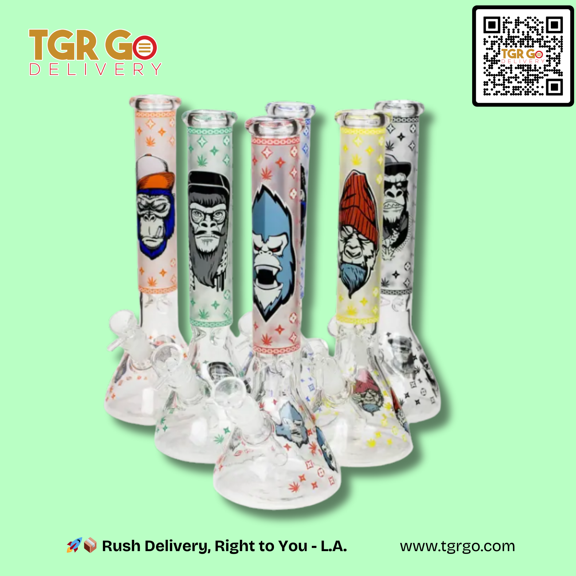 TGR - Gorilla Glass Glow in the Dark Water Pipe 11"