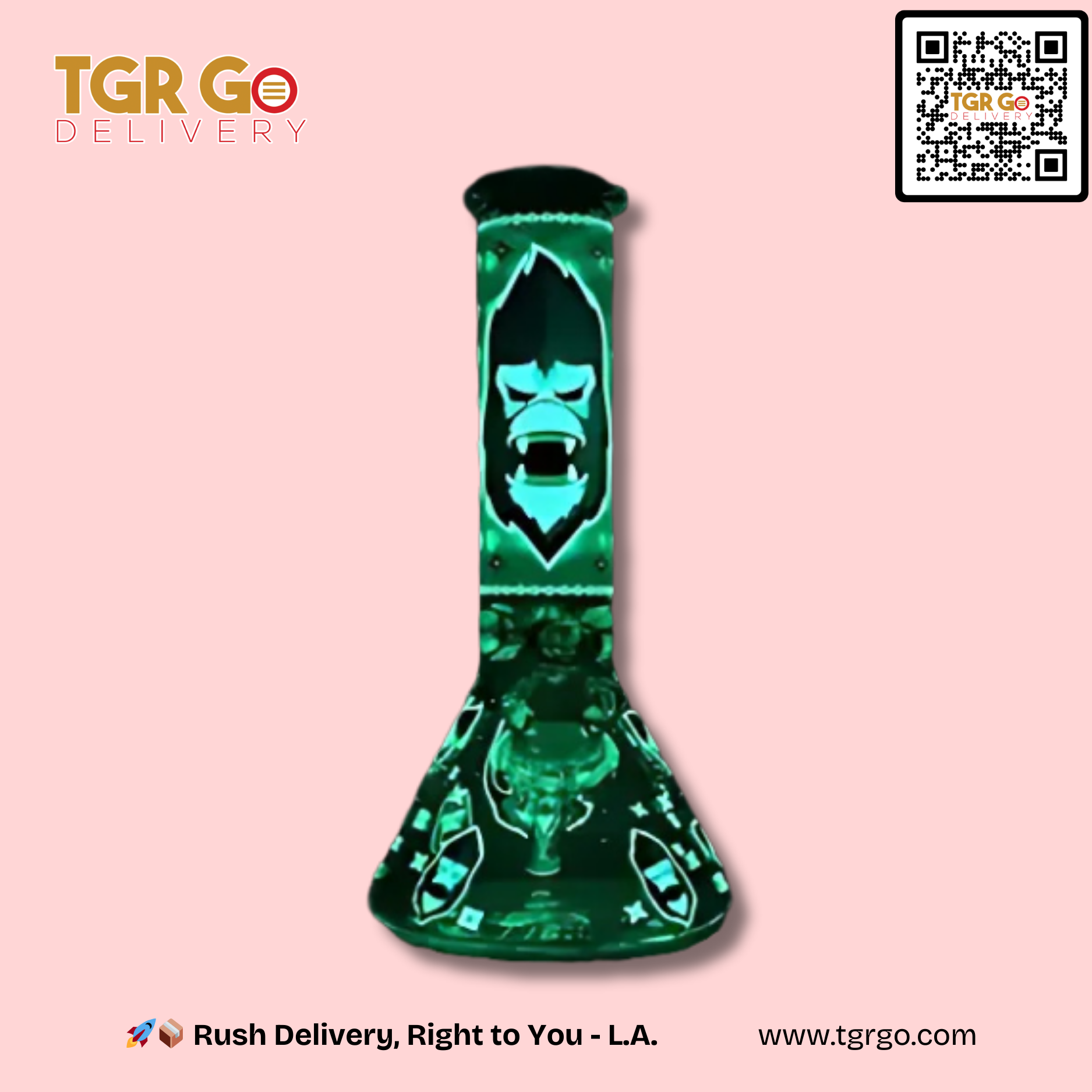 TGR - Gorilla Glass Glow in the Dark Water Pipe 11"