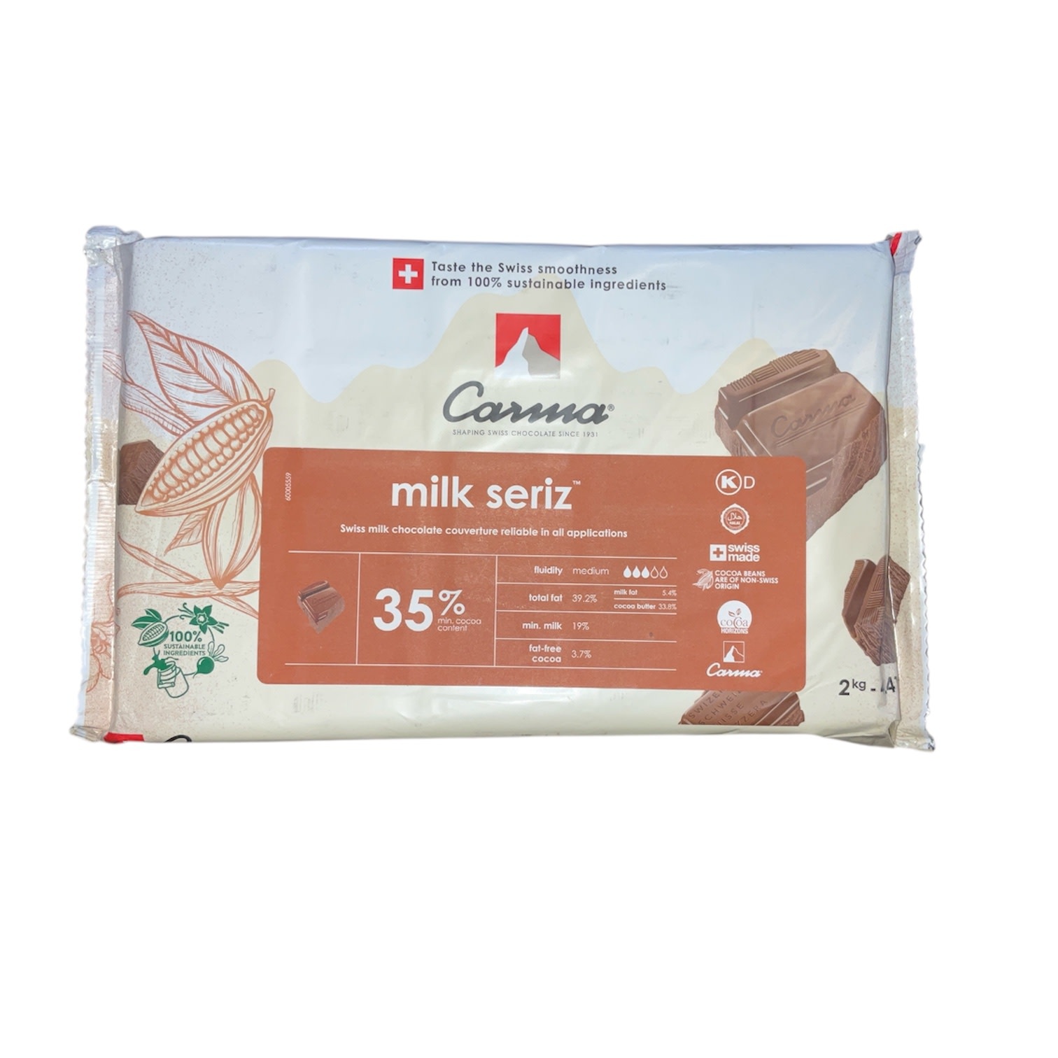 Carma - Milk Seriz Swiss Chocolate Block 2kg 4.41lbs