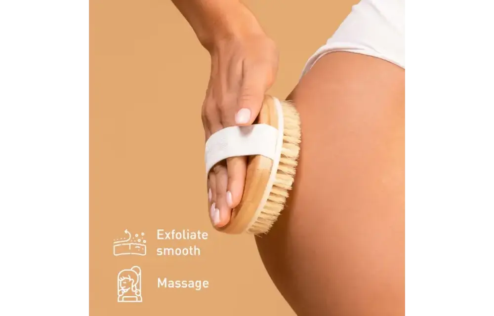 Pursonic - Bath Brush and Rubber Massager with Lotus Wooden Handle