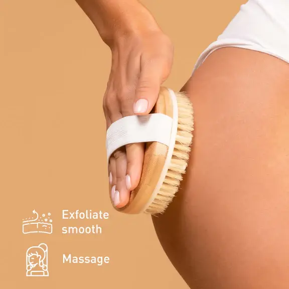 Pursonic - Bath Brush and Rubber Massager with Lotus Wooden Handle