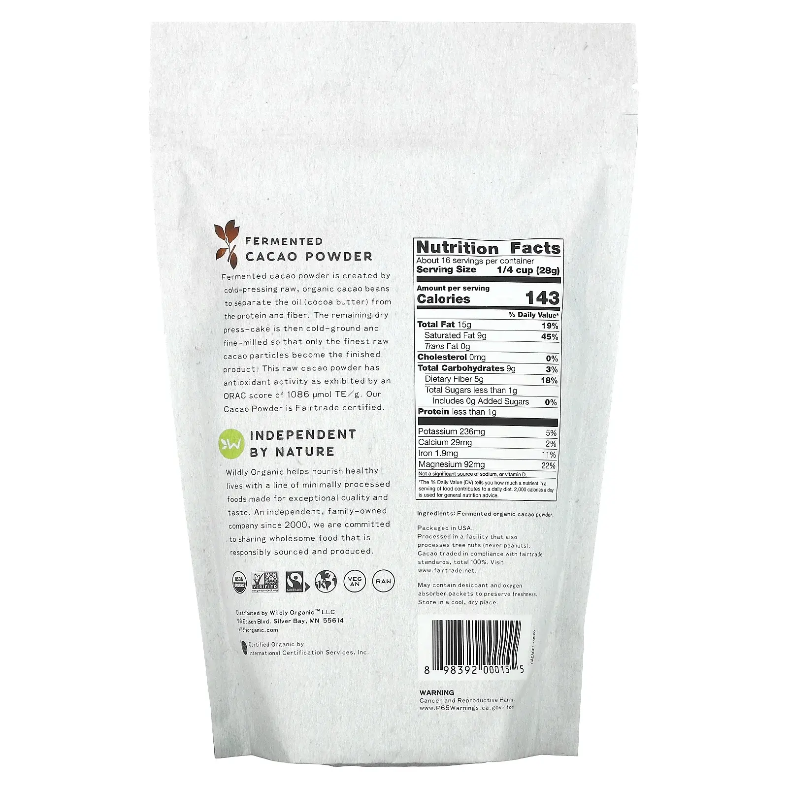 Wildly Organic - Fermented Cacao Powder 16oz