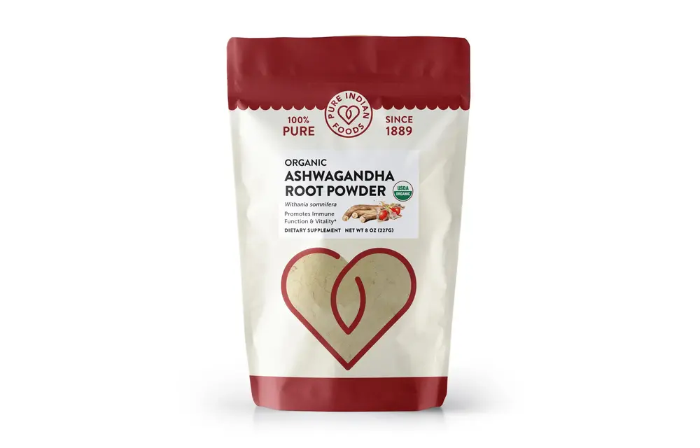Pure Indian Foods - Ashwagandha Root Powder Organic Dietary Supplement 8oz