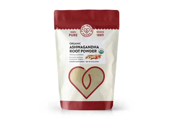 Pure Indian Foods - Ashwagandha Root Powder Organic Dietary Supplement 8oz