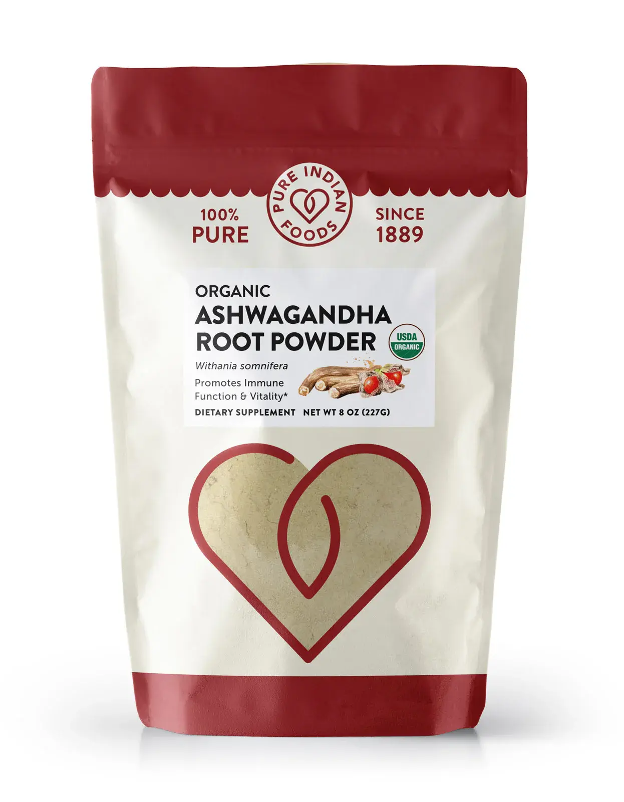 Pure Indian Foods - Ashwagandha Root Powder Organic Dietary Supplement 8oz