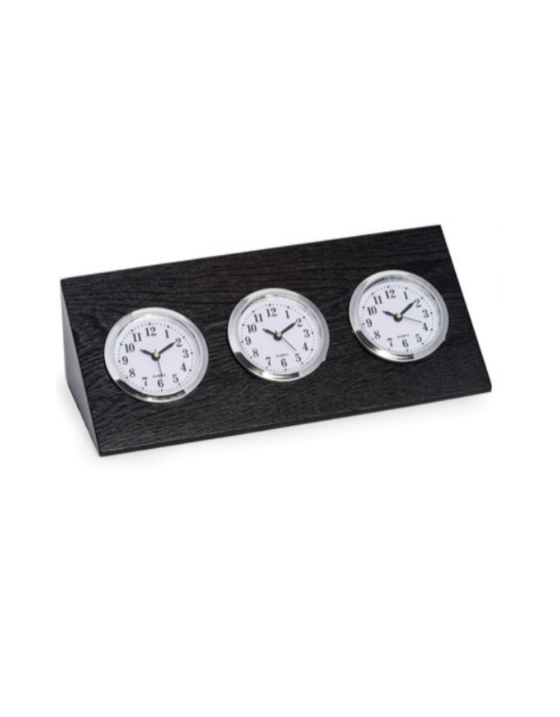 Triple Time Zone Clock Wood
