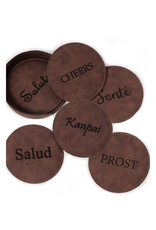 6 Coaster Set with Holder - Rustic Brown