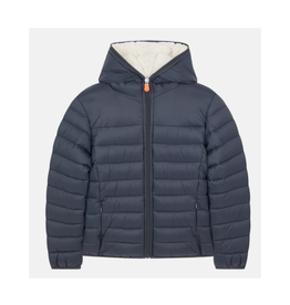 Save the Duck: Boys Puffer with Fur - Ebony Grey