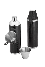 Brouk & Co Hunters Flask with Shot Cups 10oz - Black Croco