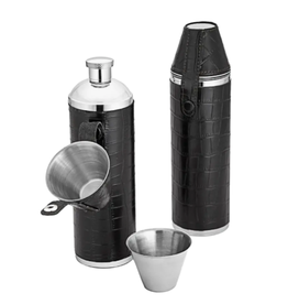 Brouk & Co Hunters Flask with Shot Cups 10oz - Black Croco