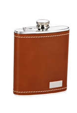 Brouk & Co Leather Flask W/White Stitching 8oz  - Brown