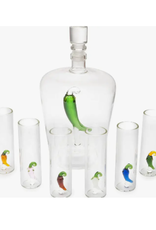 Tequila Decanter Set w/6 Pepper Shot Glasses