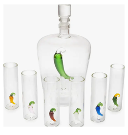 Tequila Decanter Set w/6 Pepper Shot Glasses