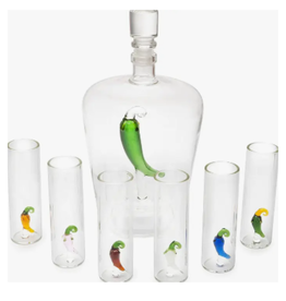 The Wine Savant Tequila Decanter Set w/6 Pepper Shot Glasses