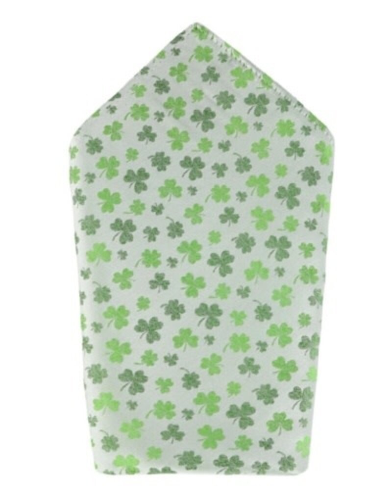 WHITE SHAMROCK NOVELTY SILK 12X12 POCKET SQUARE