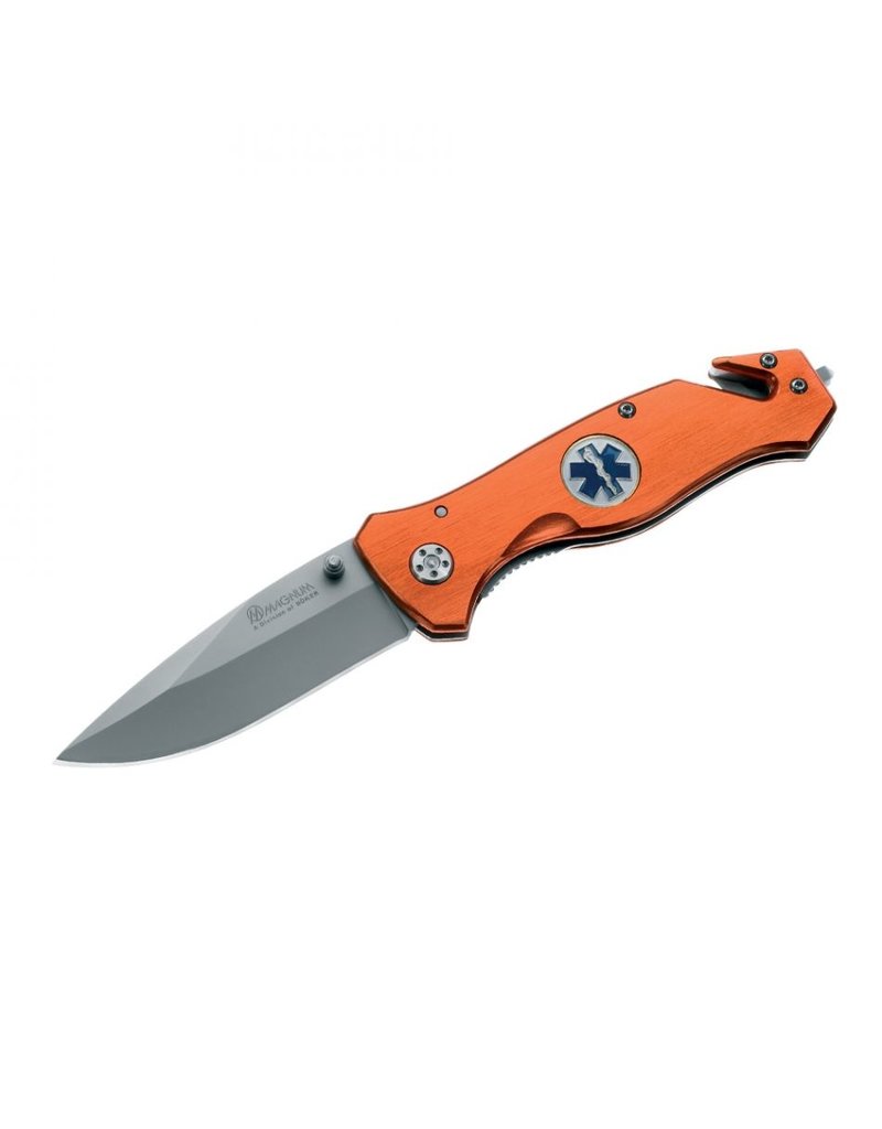 Boker Magnum EMS Rescue - 3.27" Satin 440A Combo Edge, Orange Aluminum Handles (01LL472)