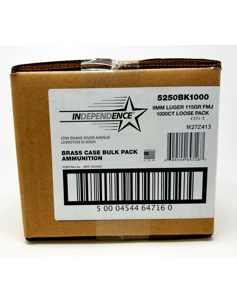 Federal Independence - 9mm , 115gr, FMJ, Case of 1000 (5250BK1000)