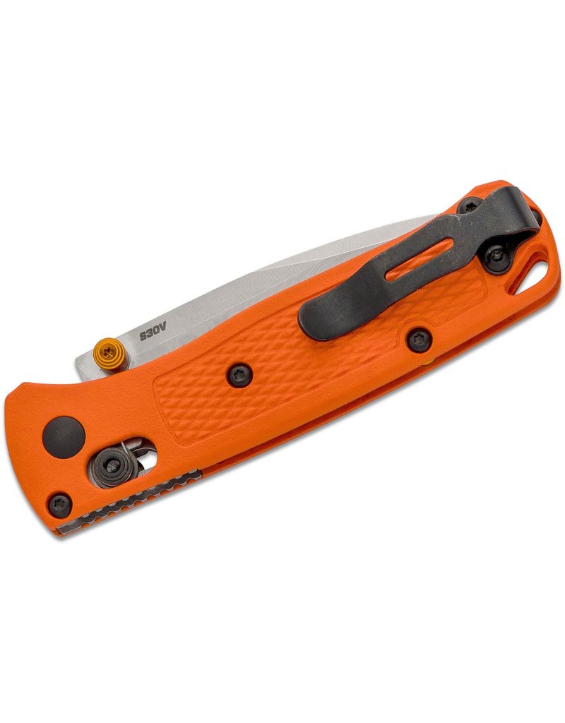 Benchmade Mini Bugout - 2.82" Satin Plain Blade, S30V, Orange Grivory Handles (533)