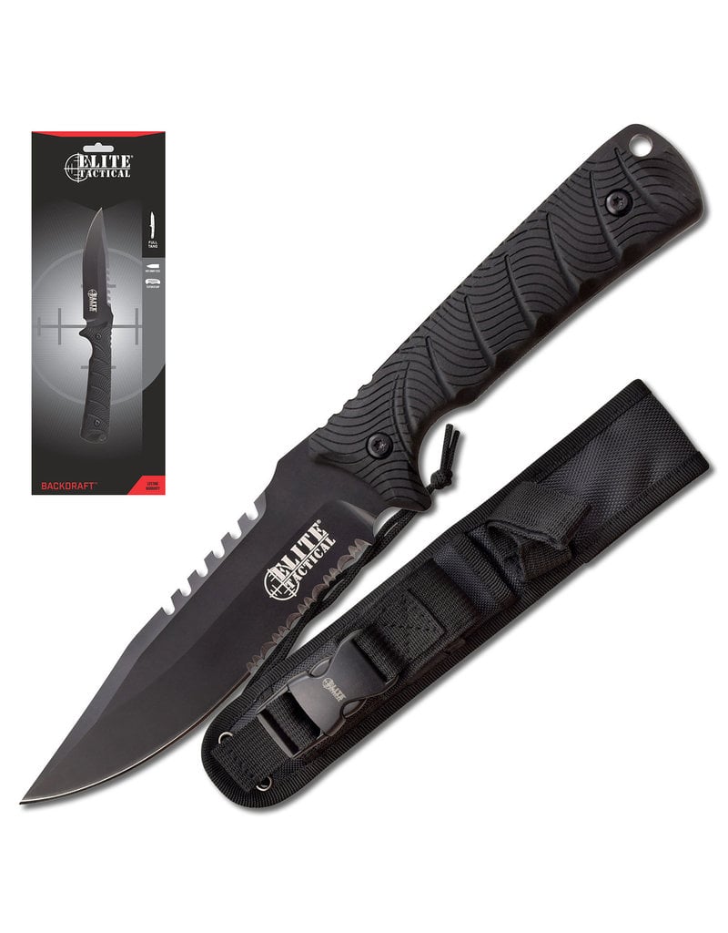 Elite Tactical Backdraft Fixed Black Combo Edge 8Cr13MoV Rubber (ET-FIX005BKSCS)