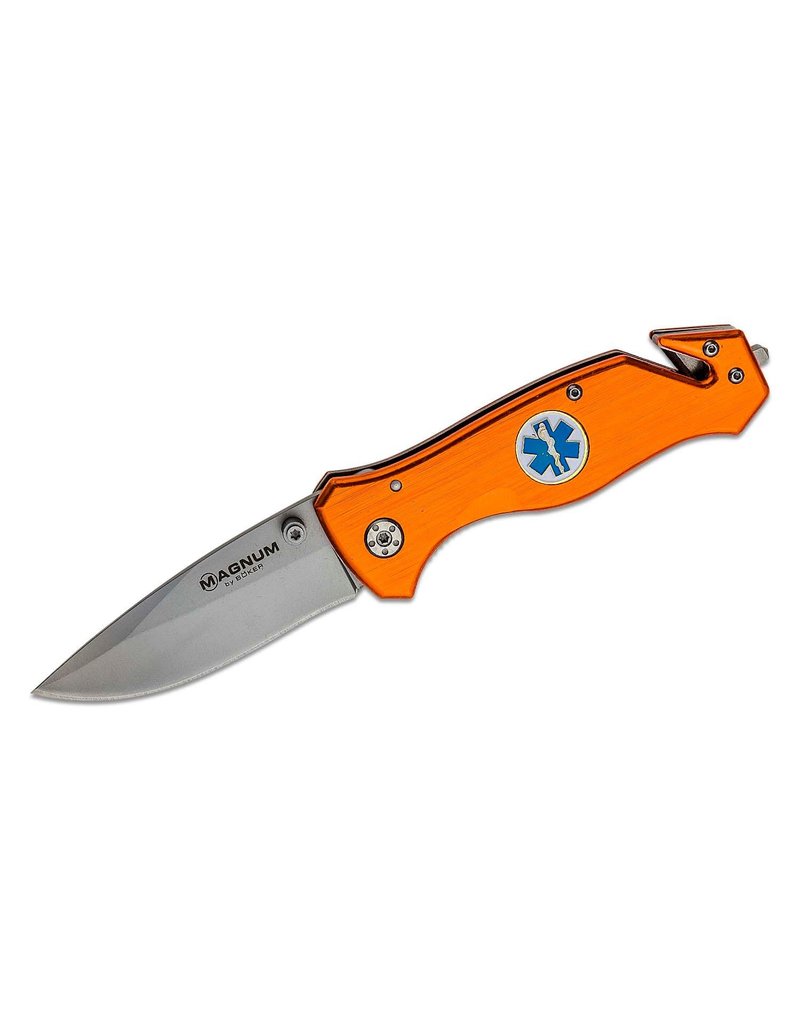 Boker Magnum EMS Rescue - 3.27" Satin 440A Combo Edge, Orange Aluminum Handles (01LL472)