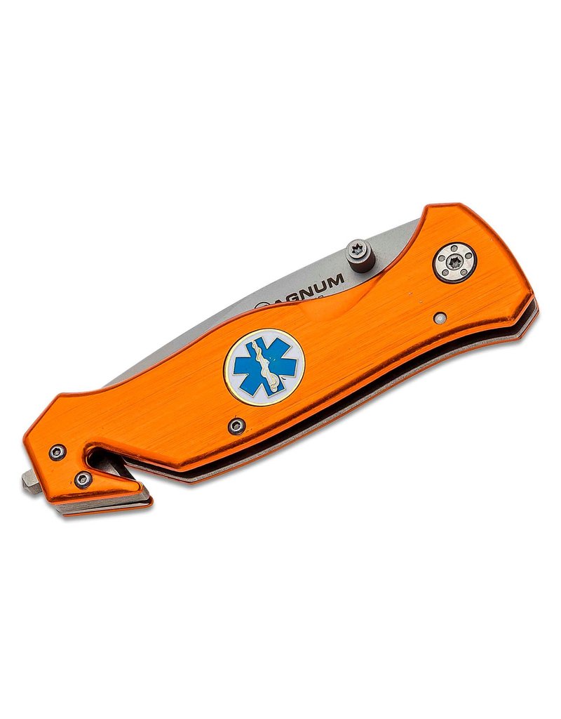 Boker Magnum EMS Rescue - 3.27" Satin 440A Combo Edge, Orange Aluminum Handles (01LL472)