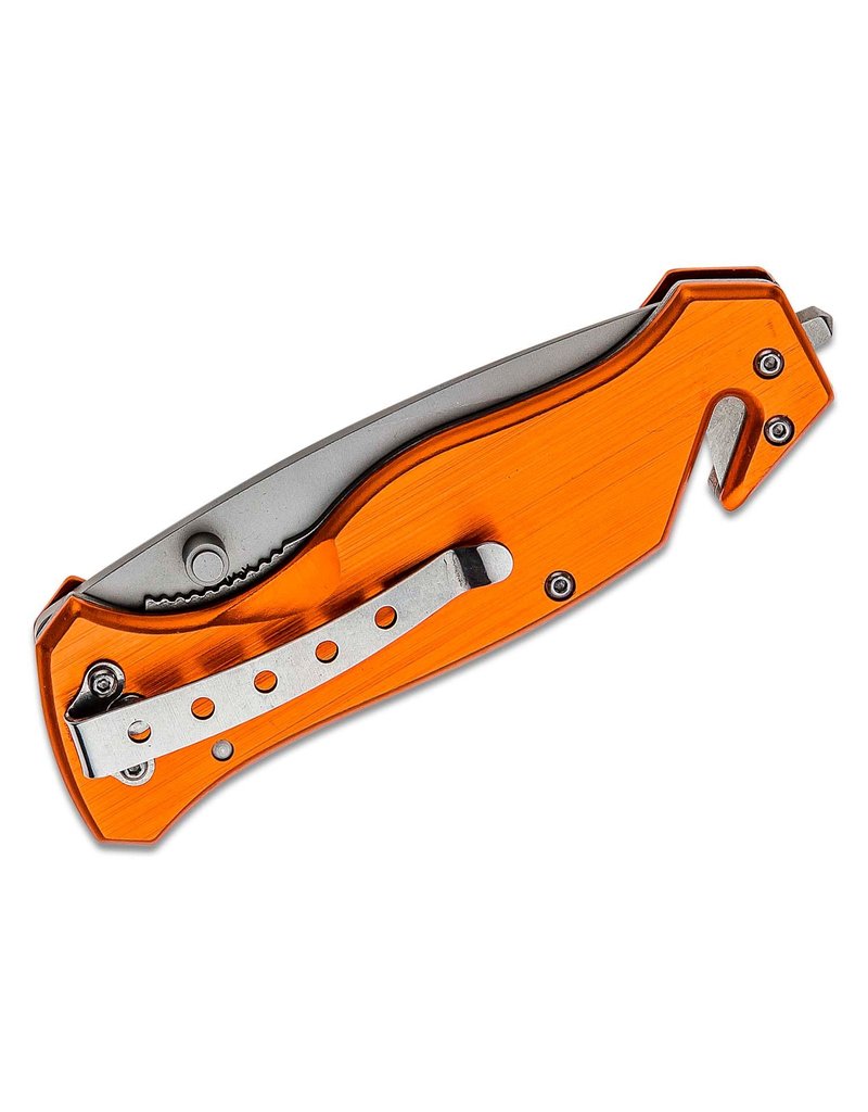 Boker Magnum EMS Rescue - 3.27" Satin 440A Combo Edge, Orange Aluminum Handles (01LL472)