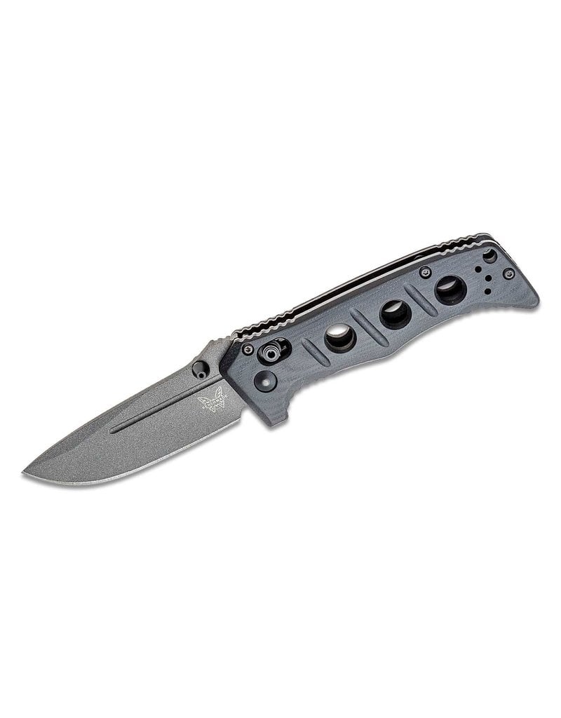 Benchmade Shane Sibert Mini Adamas - 3.25" Tungsten Gray Plain Blade, CruWear, Black G10 Handles (273GY-1)