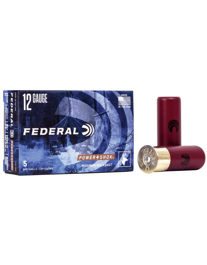 Federal Power-Shok Buckshot - 12GA, 2-3/4", 8 Pellets, 000 Buck, Box of 5 (F127000)