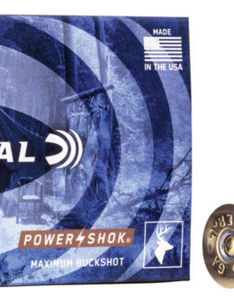 Federal Power-Shok Buckshot - 16GA, 2 3/4", 12 Pellets, 1 Buck, Box of 5 (F1641B)