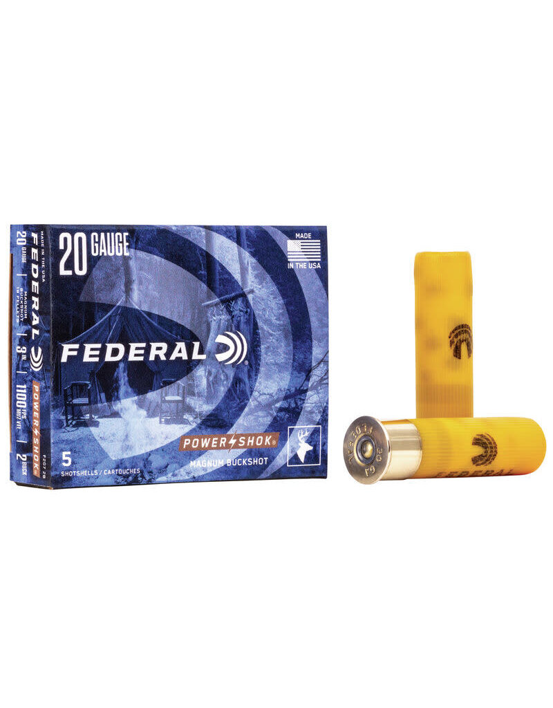 Federal Power-Shok Buckshot - 20GA, 3", 18 Pellets, 2 Buck, Box of 5 (F2072B)