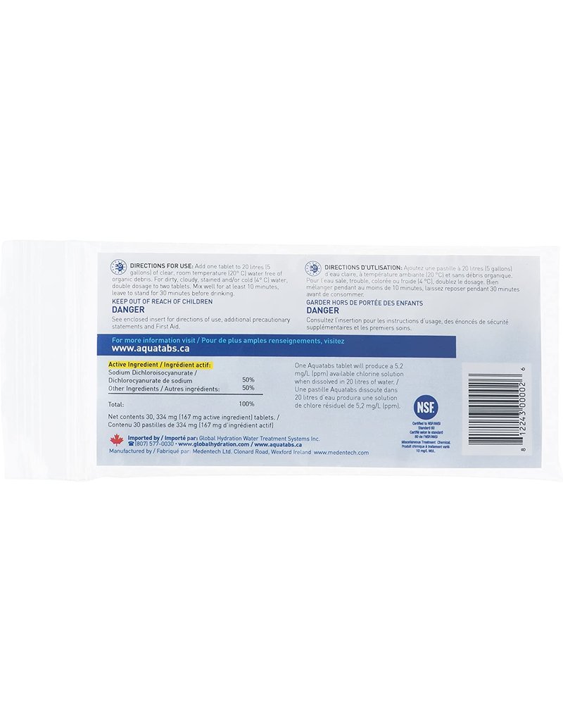 Aquatabs Water Purification Tablets 334 mg - 30 Pack (AQ0334-30P)