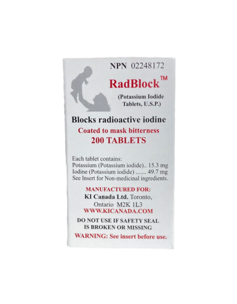 KIC RadBlock 65 mg Coated Scored Potassium Iodide Tablets, Bottle of 200 (RB200)