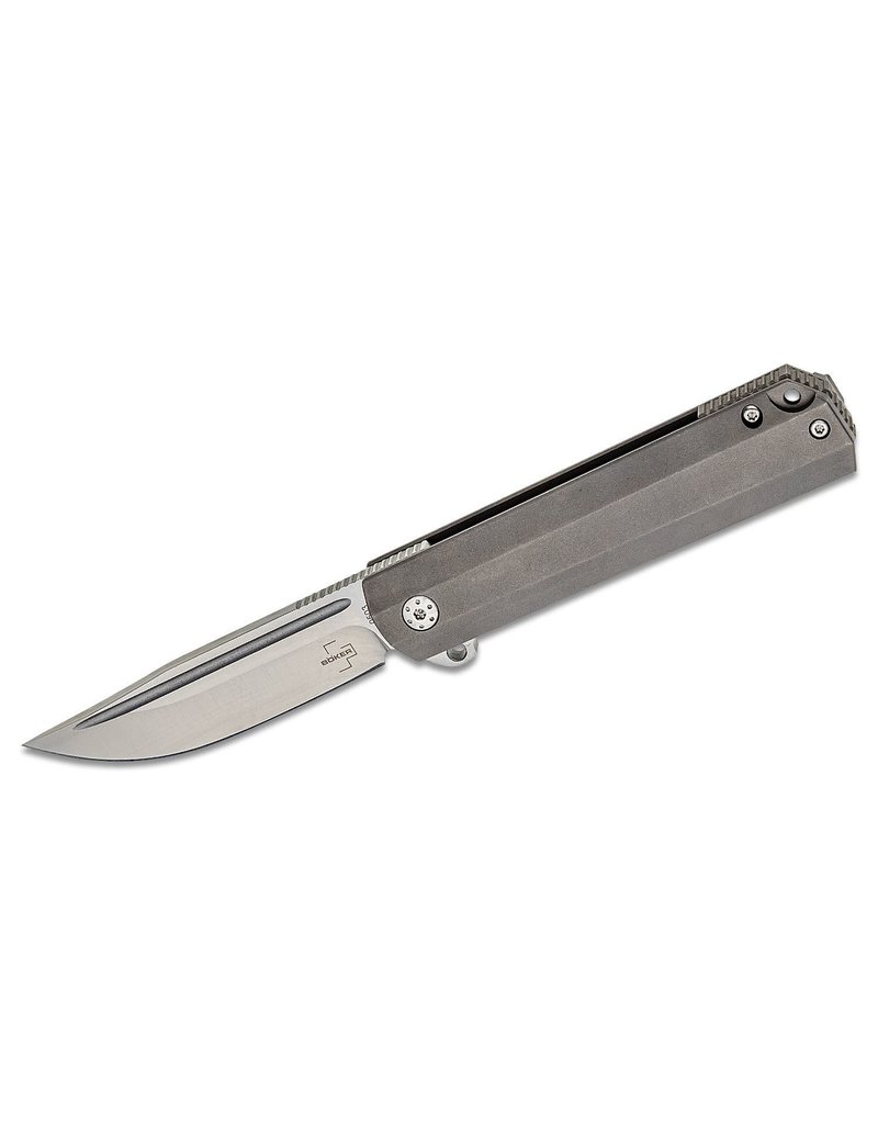 Boker Plus Cataclyst - 2.99" Satin D2 Plain Edge, Gray Titanium Handles (01BO640)