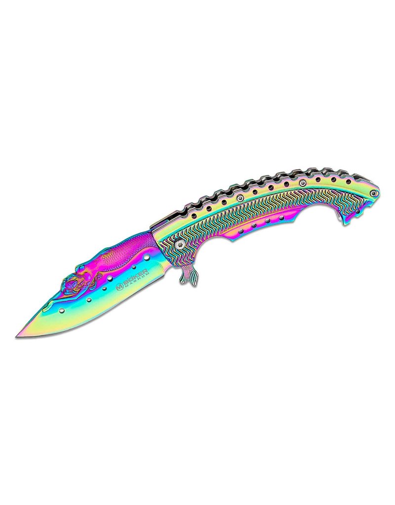 Boker Magnum Rainbow Mermaid - 3.75" Rainbow 440A Plain Edge, Rainbow Stainless Steel Handles (01LG318)
