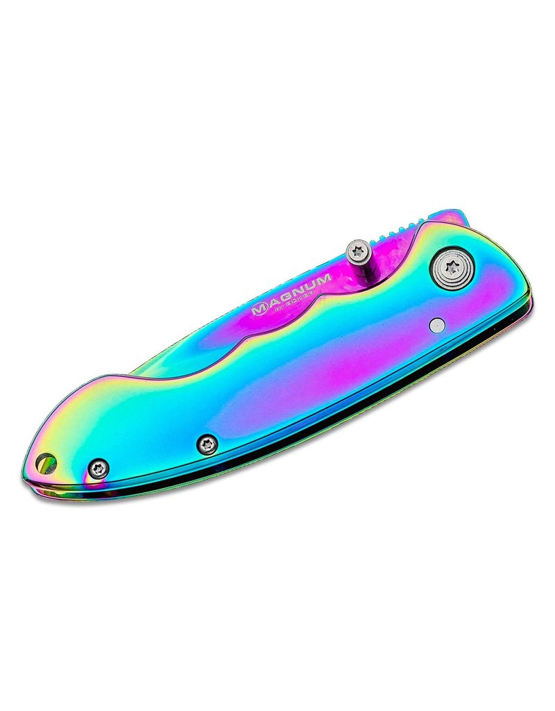 Boker Magnum Blaze - 2.88" Rainbow 440A Plain Edge, Rainbow Stainless Steel Handles (01MB255)