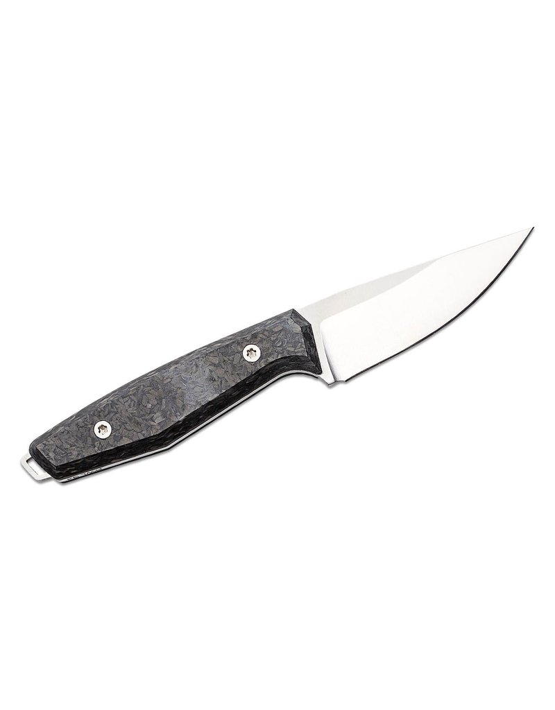 Boker Daily Knives AK1 - 2.99" RWL-34 Satin Plain Edge, Carbon Fiber Handles, Black Leather Sheath (126502)