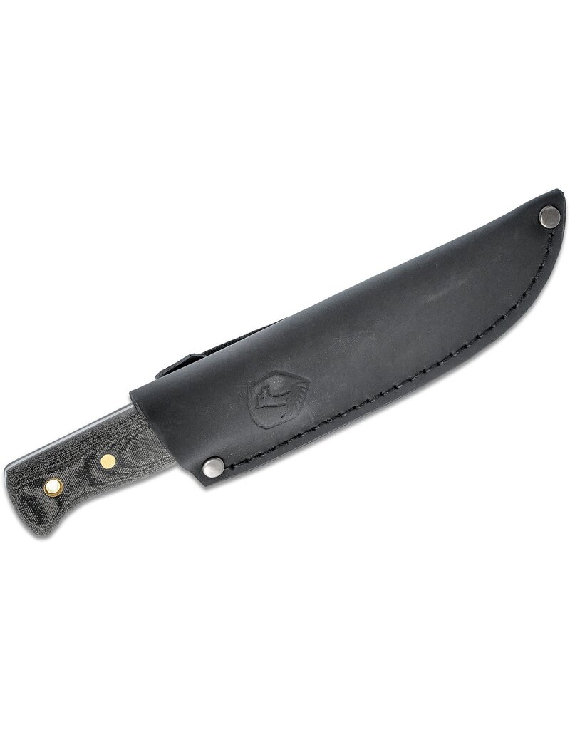 Condor Tool & Knife Bushlore Camp Knife - 4.31"  Satin 1075 Carbon Steel Plain Edge, Micarta Handle, Black Leather Sheath (60005)