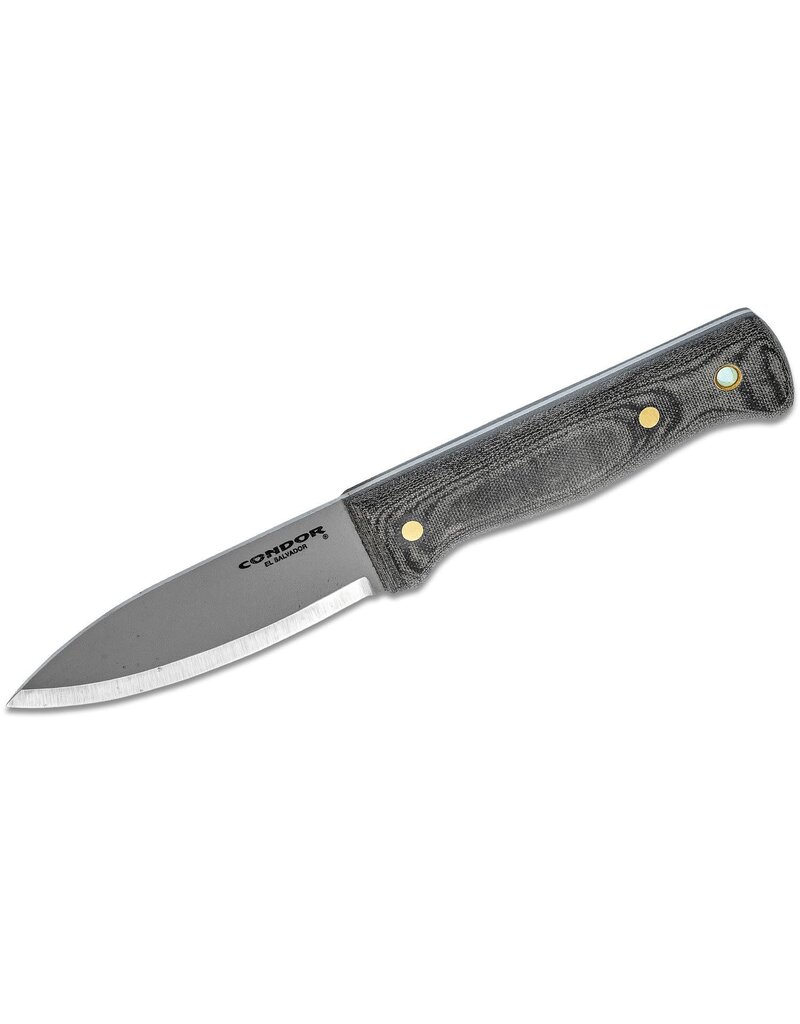 Condor Tool & Knife Bushlore Camp Knife - 4.31"  Satin 1075 Carbon Steel Plain Edge, Micarta Handle, Black Leather Sheath (60005)