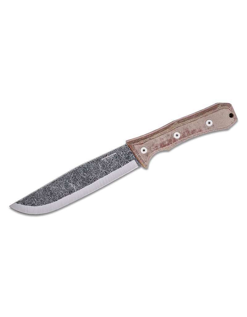 Condor Tool & Knife Mountain Pass Camp Knife - 7.01" Black 1095 Carbon Steel Plain Edge, Micarta Handles, Welted Leather Sheath (62739)