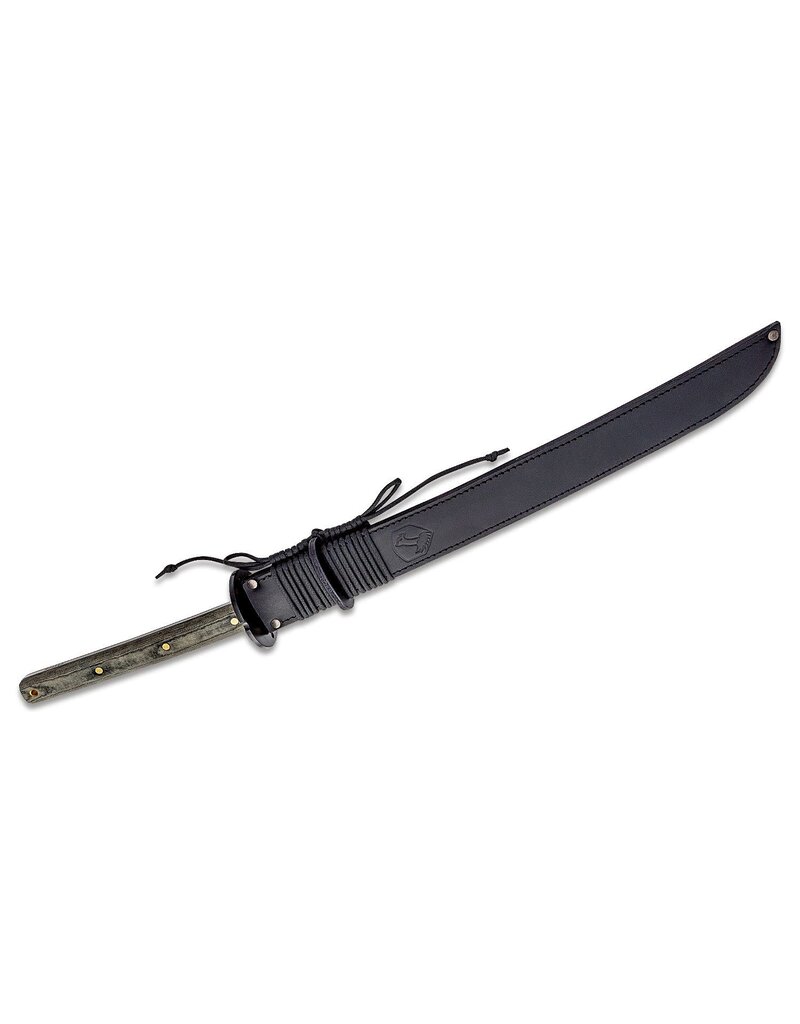 Condor Tool & Knife Tactana Sword - 20.88" Black 1075 Carbon Steel Plain Edge, Micarta Handles, Leather Sheath (61303)