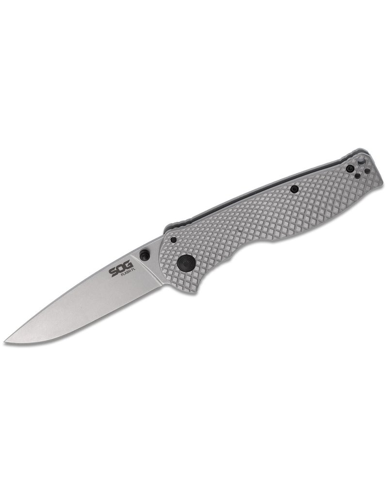 SOG Flash FL -  3.44", Stonewashed Plain Edge, 8Cr13MoV , Steel (14-18-01-57)