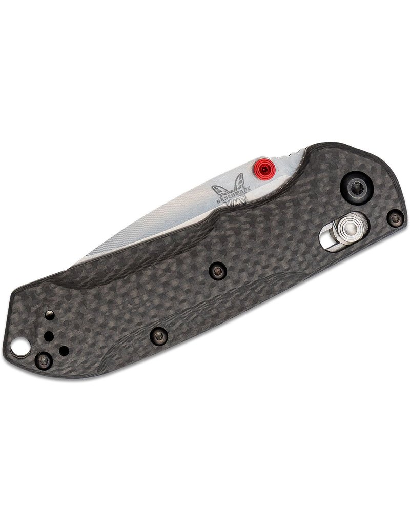 Benchmade Mini Freek - 3" Satin Plain Blade, Carbon Fiber Handles, S90V, True Red Accents (565-1)